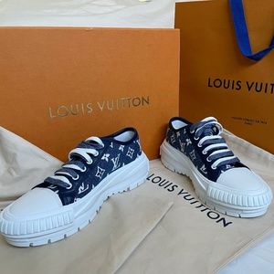 Louis Vuitton Squad Sneaker, 37.5, Navy Blue Monogram Denim